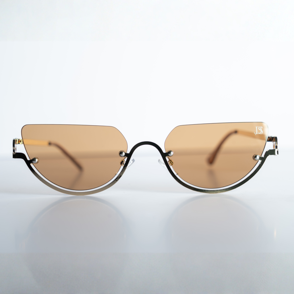 DS Gold Rimless Soft Cat-Eye Amber Sunglasses