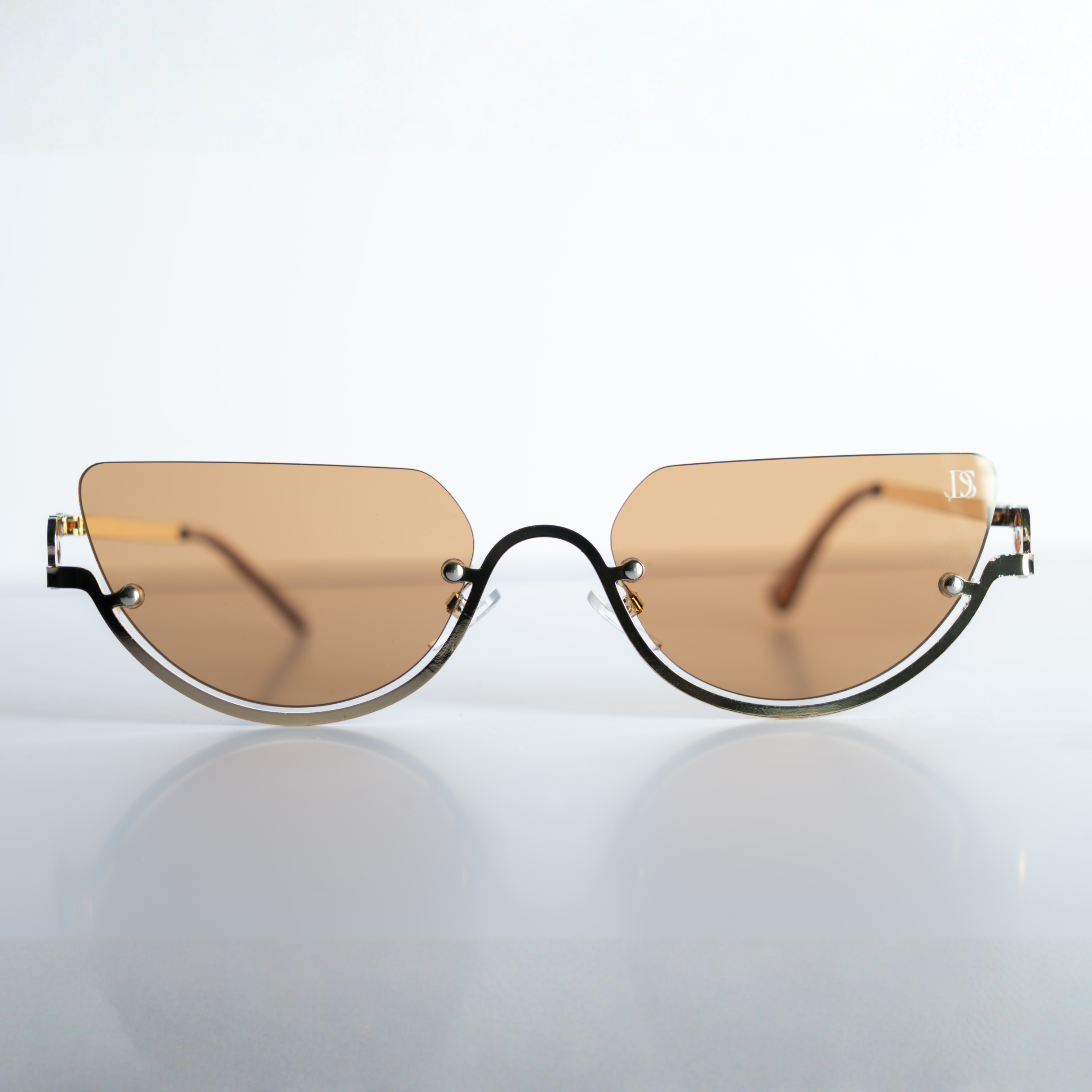 DS Gold Rimless Soft Cat-Eye Amber Sunglasses