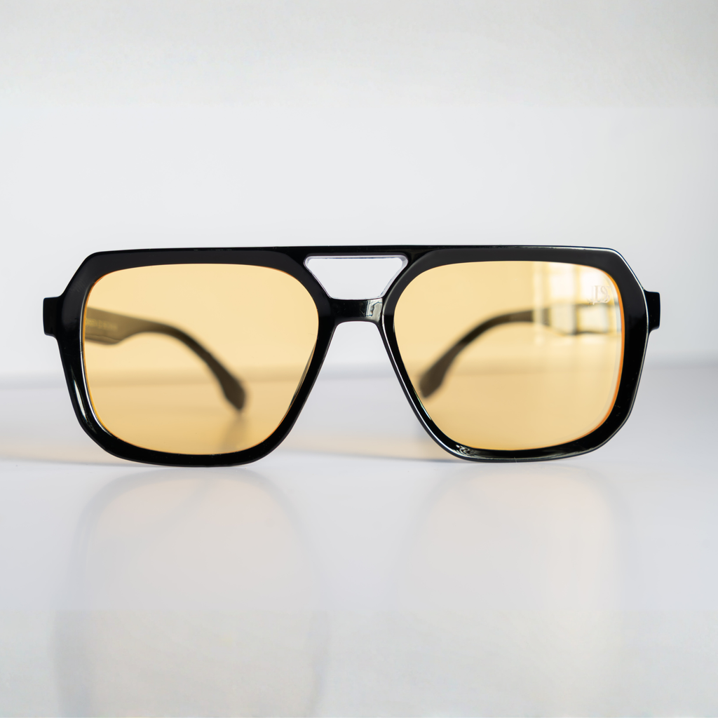DS Black Retro Square Amber Sunglasses