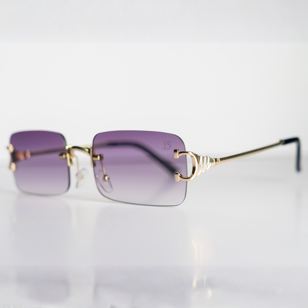 DS Gold Rimless Purple Gradient Square Sunglasses