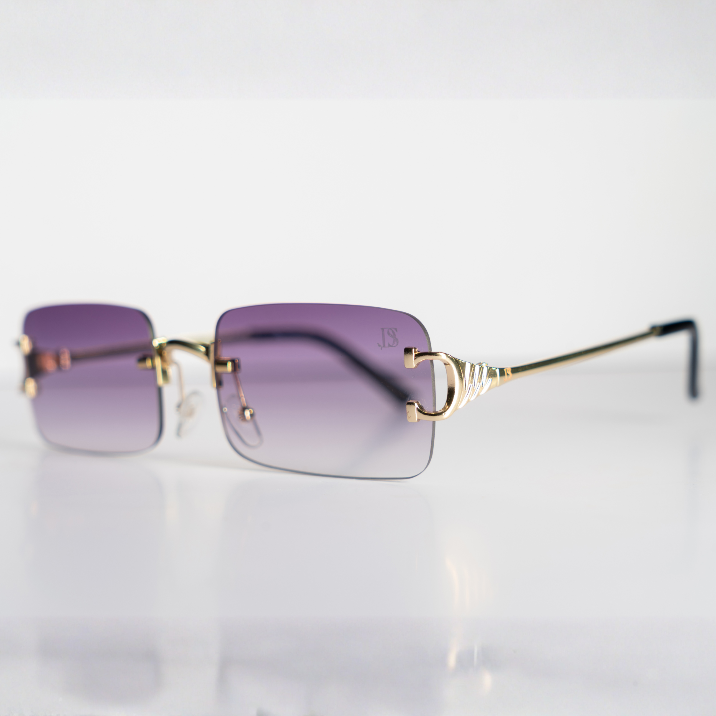 DS Gold Rimless Purple Gradient Square Sunglasses