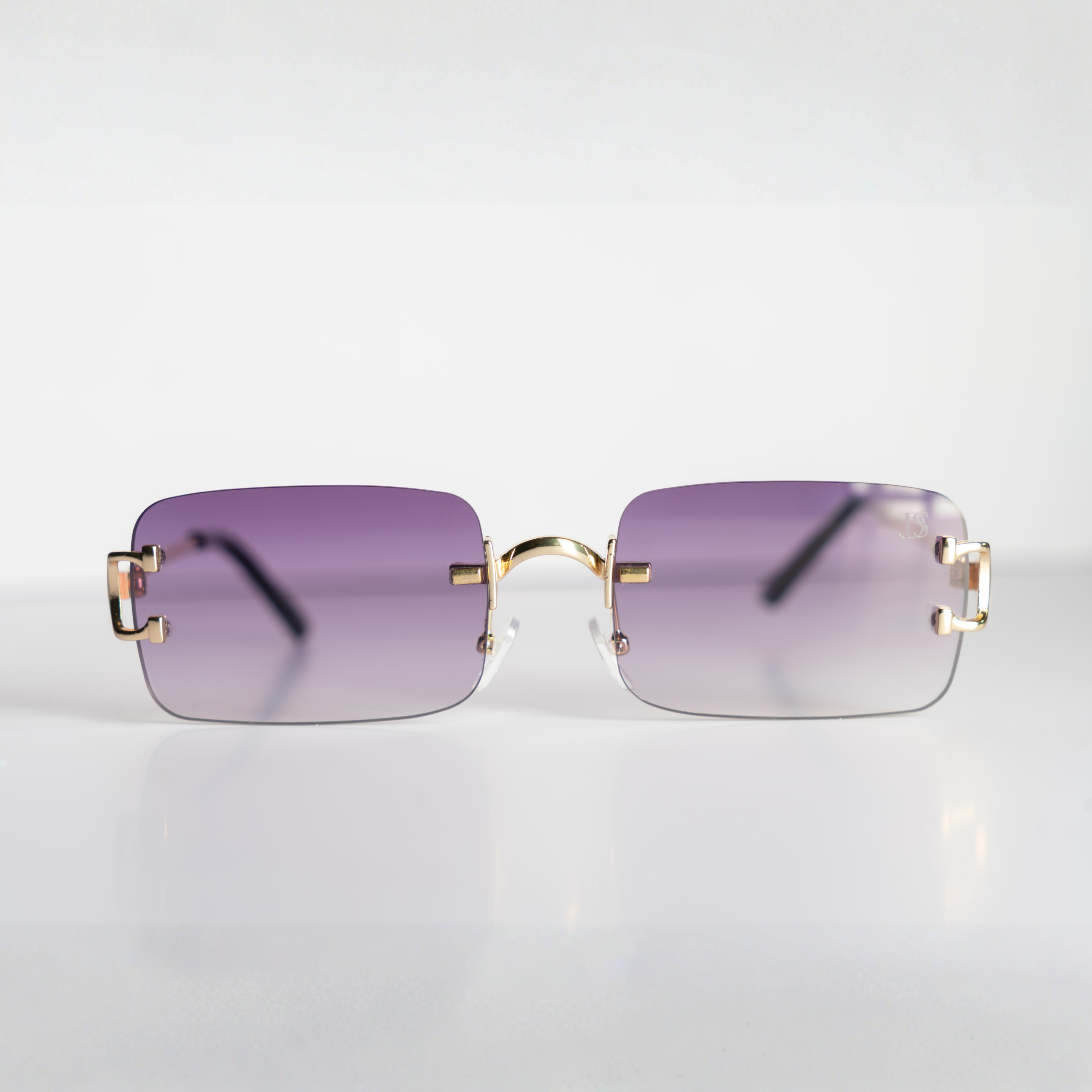 DS Gold Rimless Purple Gradient Square Sunglasses
