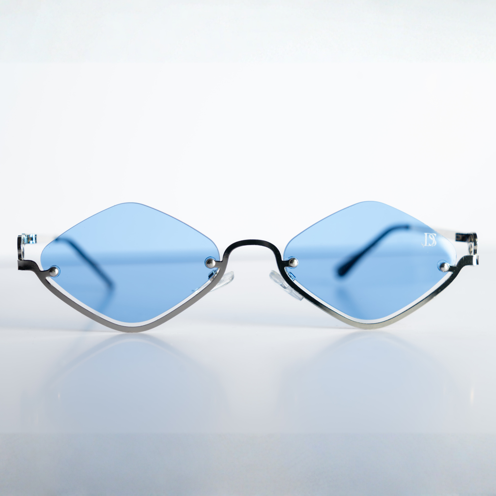 DS Silver Geometric Rimless Blue Sunglasses