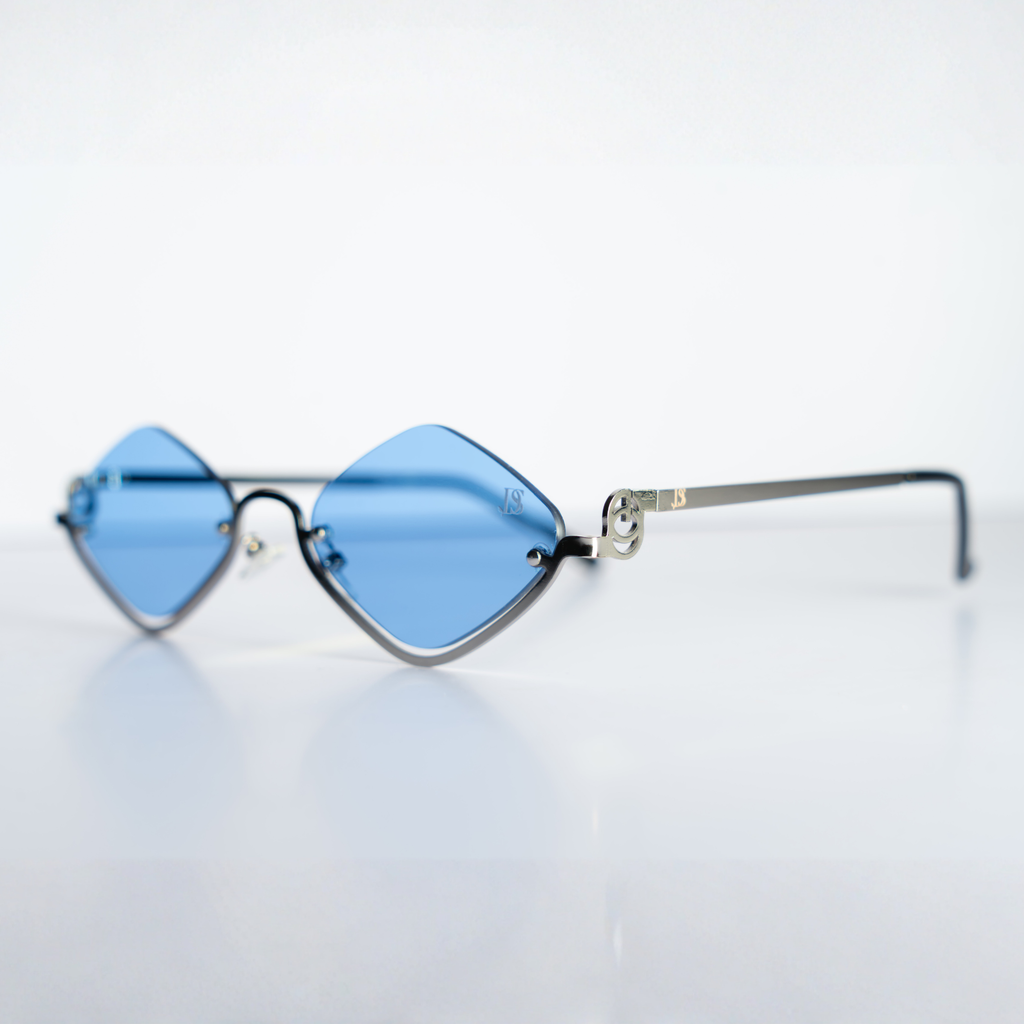 DS Silver Geometric Rimless Blue Sunglasses