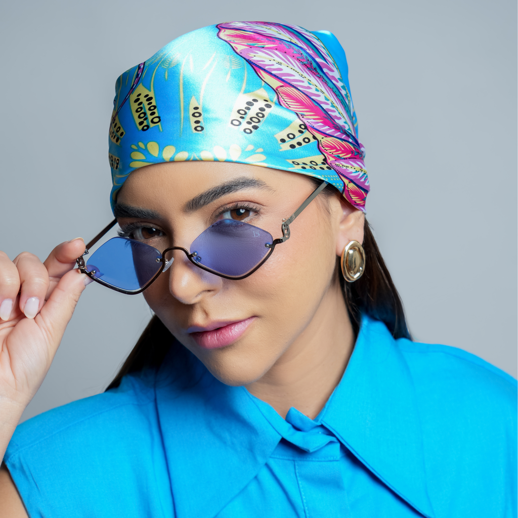 DS Silver Geometric Rimless Blue Sunglasses