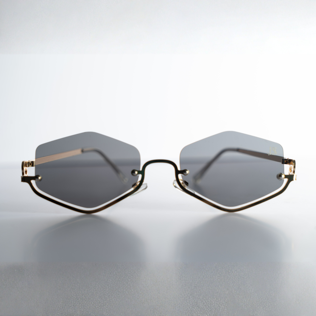 DS Gold Geometric Rimless Black Sunglasses