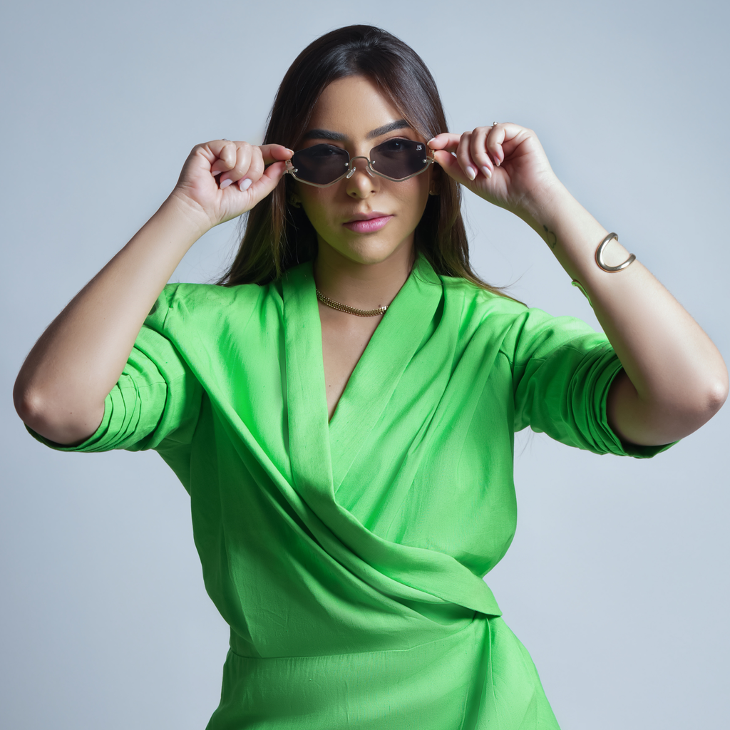 DS Gold Geometric Rimless Black Sunglasses