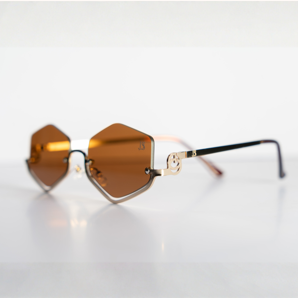 DS Gold Geometric Rimless Amber Sunglasses