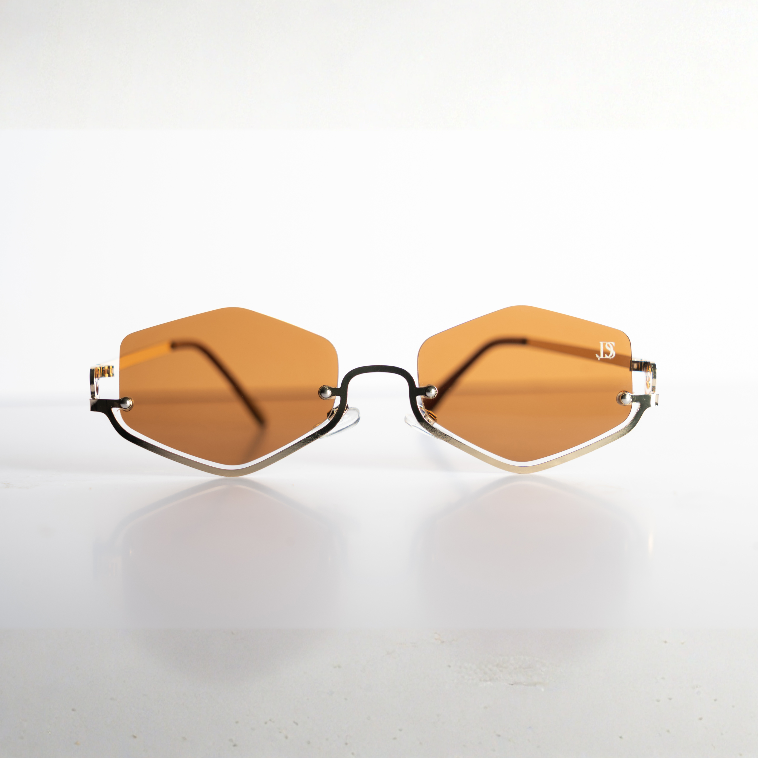 DS Gold Geometric Rimless Amber Sunglasses