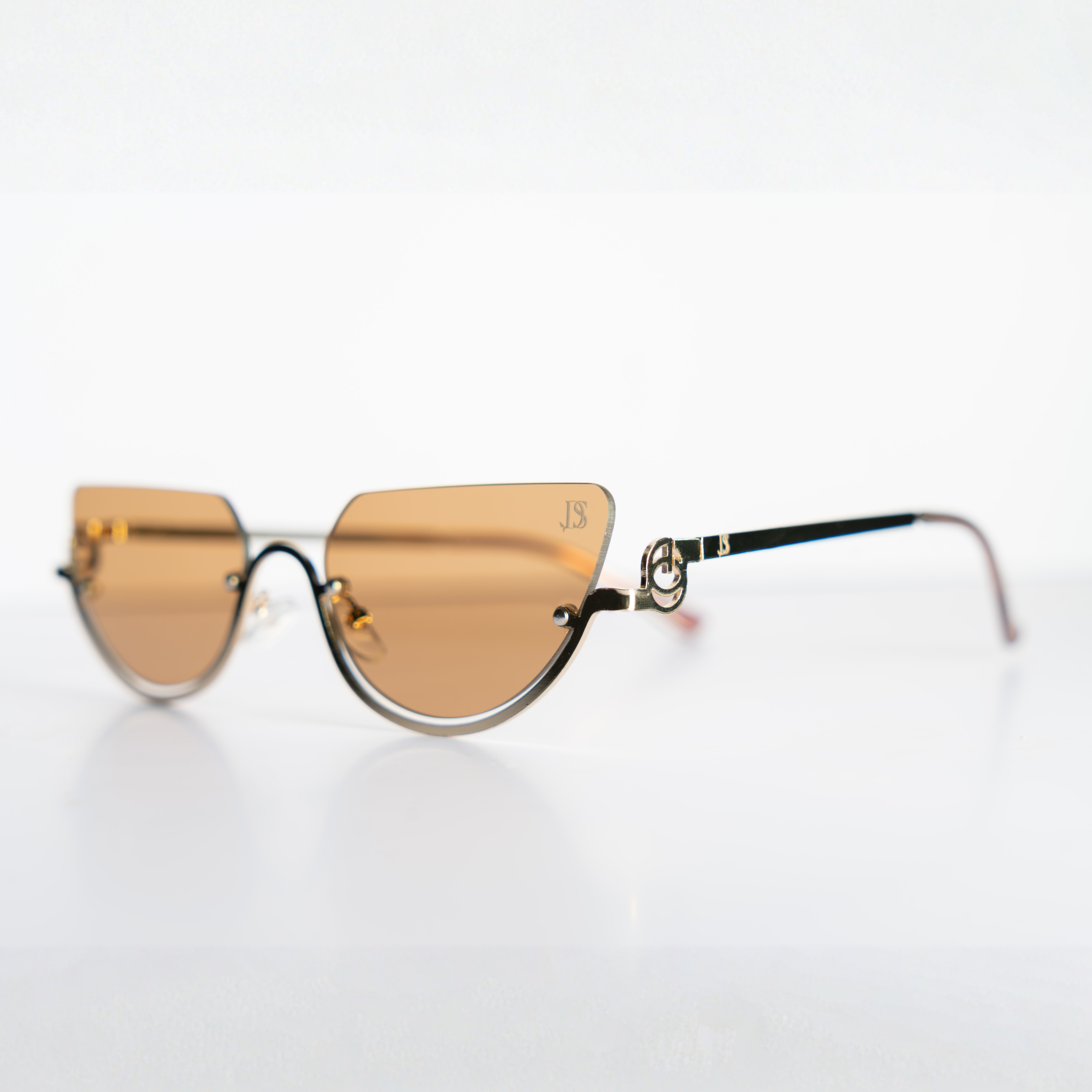 DS Gold Rimless Soft Cat-Eye Amber Sunglasses